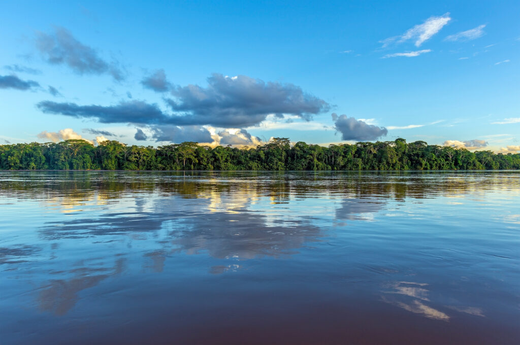 Amazon,river,landscape,with,sunset,cloud,reflection,,iquitos,,peru.,the